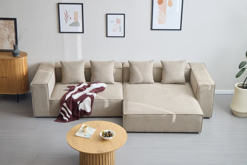 Hailey – Rechtsseitiges Chaiselongue-Modulsofa sand mit 2 Modulen L: 294 x T: 148 x H: 65 cm