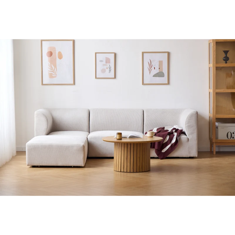 Emilia Modulsofa in Beige, 3 Module mit rechter und linker Chaiselongue L: 243 x T: 158 x H: 72 cm