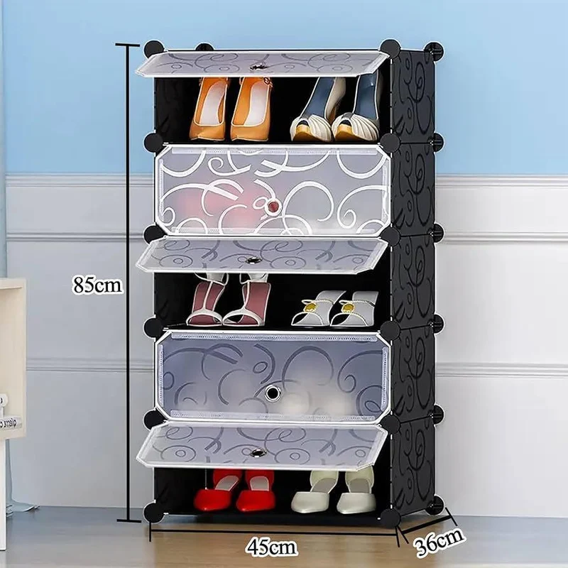 5 Layer Plastic Shoe Rack with Doors