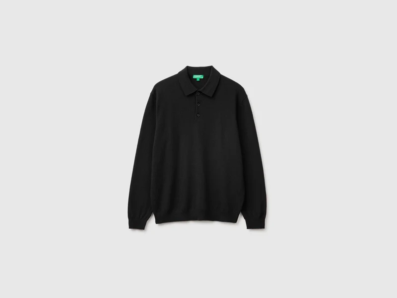 Schwarzes Poloshirt aus reiner Merinowolle