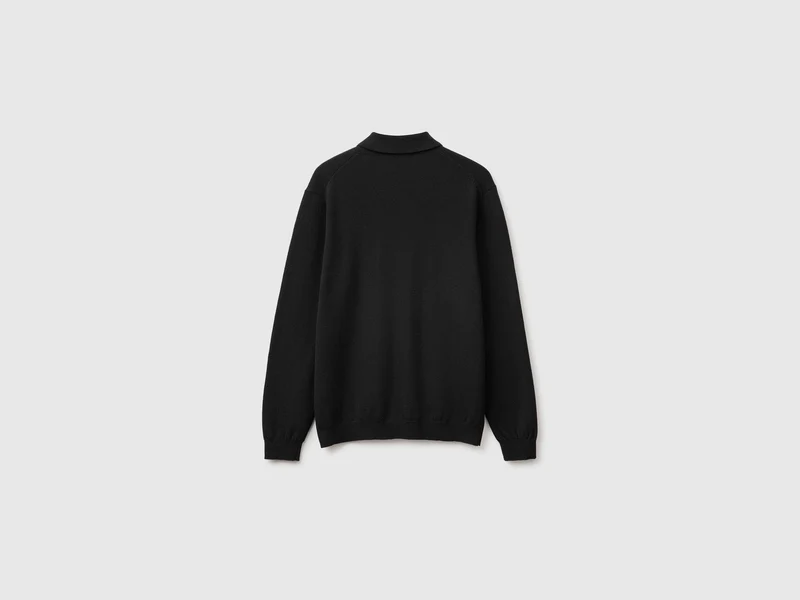 Schwarzes Poloshirt aus reiner Merinowolle