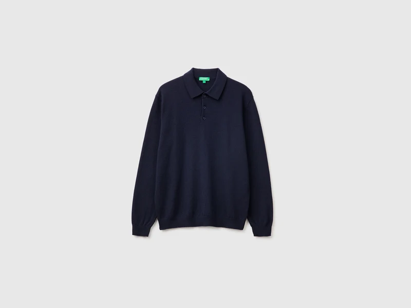 Mitternachtsblaues Poloshirt aus reiner Merinowolle