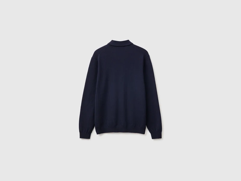 Mitternachtsblaues Poloshirt aus reiner Merinowolle