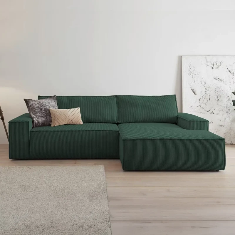 Ecksofa mit Schlaffunktion Cord dunkelgrün - Sherwood