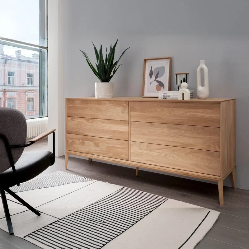 Sideboard mit Schubkästen Wildeiche bianco massiv – Cube iT