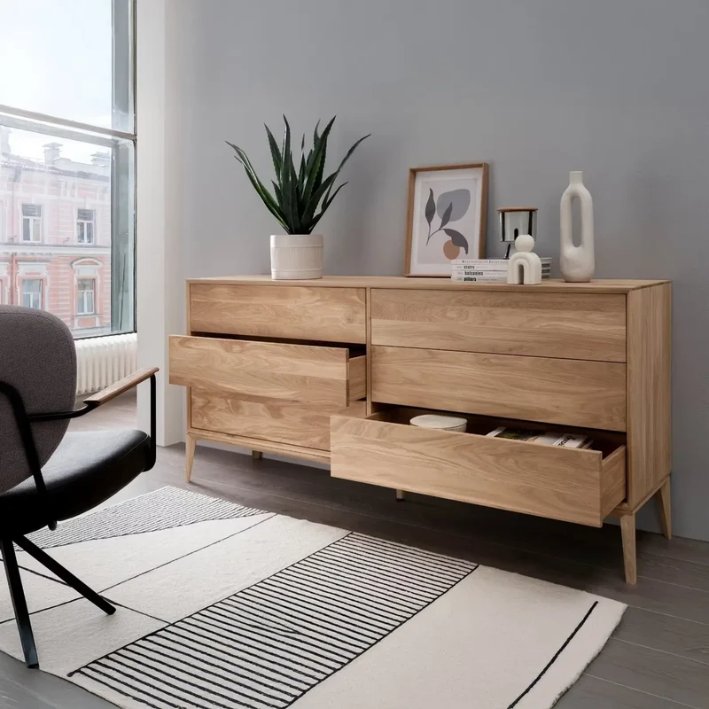 Sideboard mit Schubkästen Wildeiche bianco massiv – Cube iT