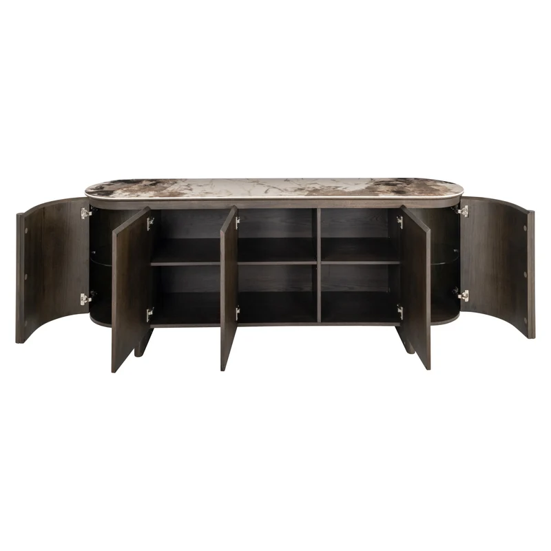 Sideboard Langford in Braun – Eichenfurnier & Keramikplatte, 200 cm