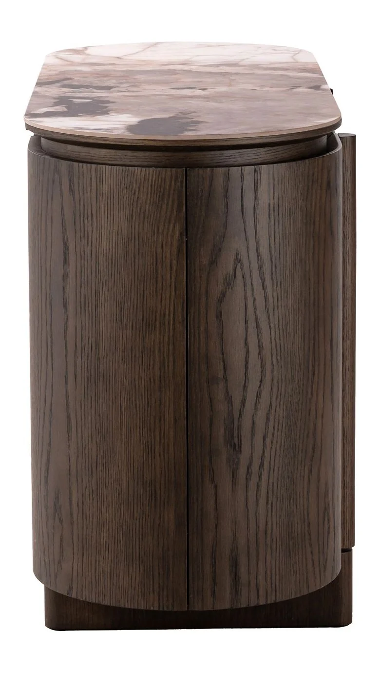 Sideboard Langford Braun, 3 Türen, Keramik-Travertin-Platte, 120 cm