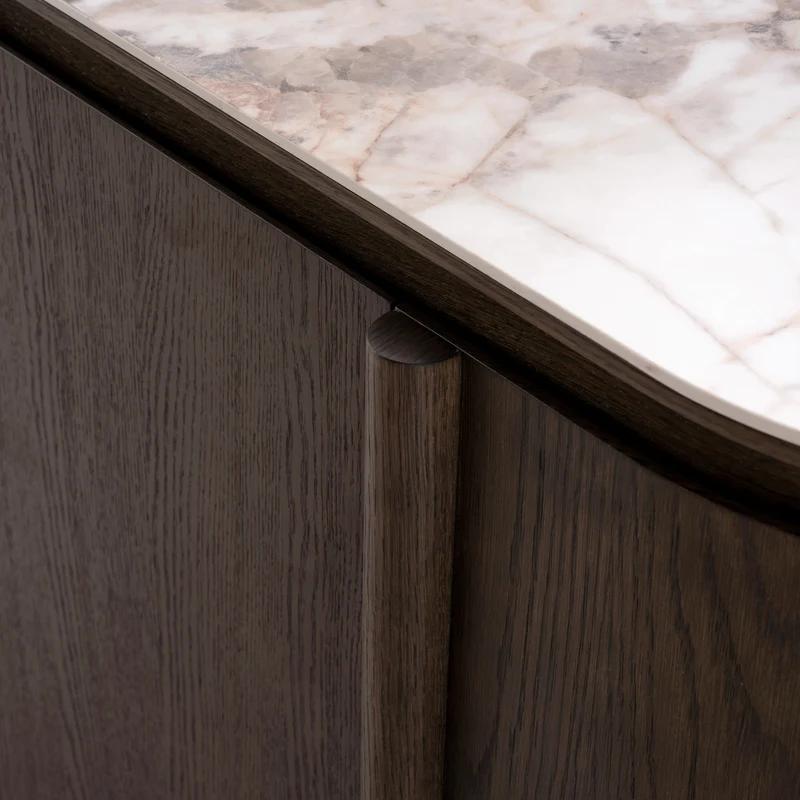 Sideboard Langford Braun, 3 Türen, Keramik-Travertin-Platte, 120 cm