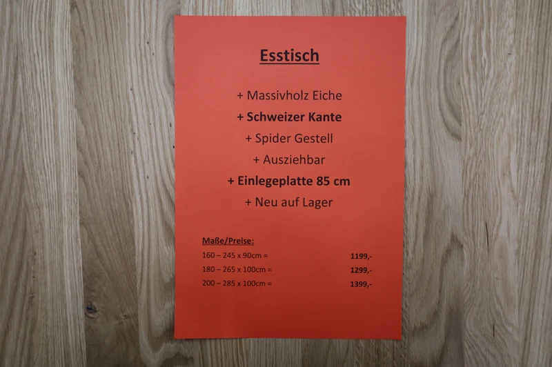 Esstisch Massivholz Eiche + Schweizer Kante +Spider Gestell +Ausziehbar