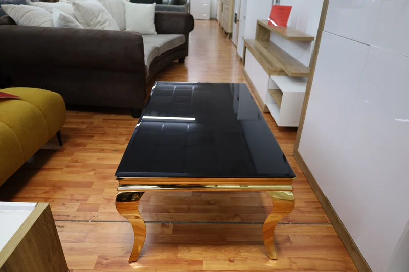 Couchtisch + Gold Gestell + Glasplatte Schwarz oder Weiß