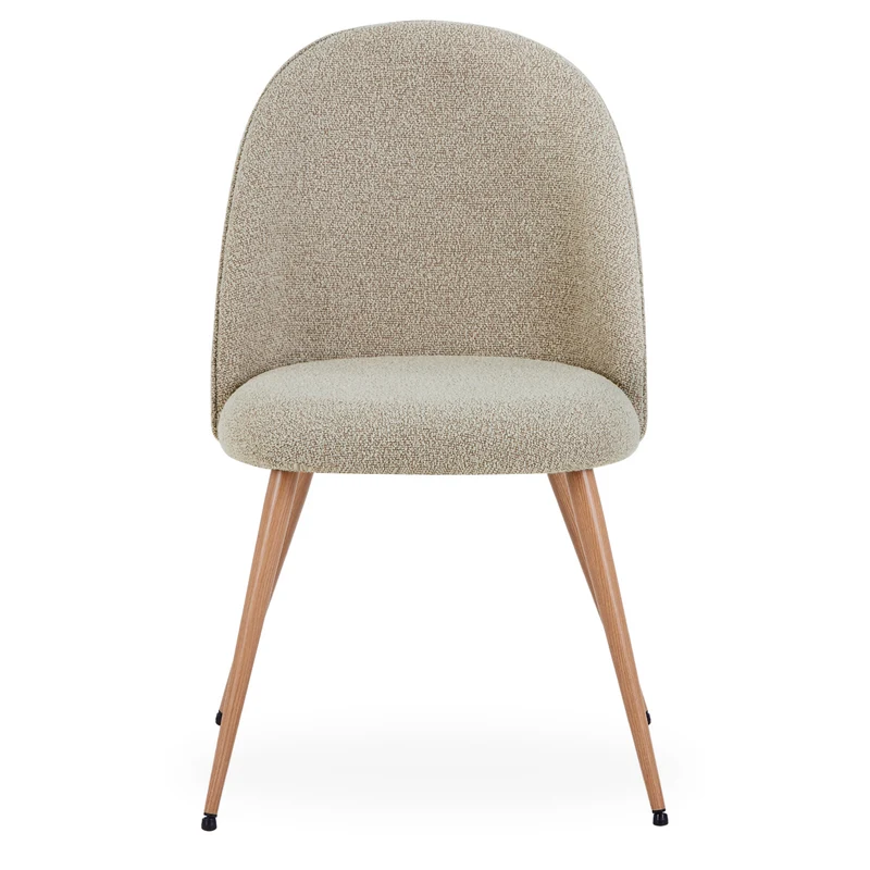 Annika Esszimmerstuhl – Beige Bouclé-Stoff mit Beinen in Eichenoptik