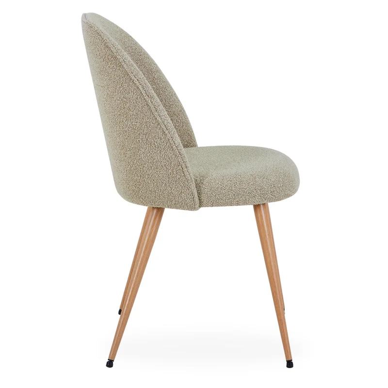 Annika Esszimmerstuhl – Beige Bouclé-Stoff mit Beinen in Eichenoptik