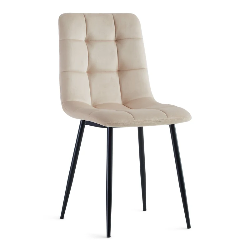 Jessi Esszimmerstuhl - beige Velours mit schwarzen Metallbeinen