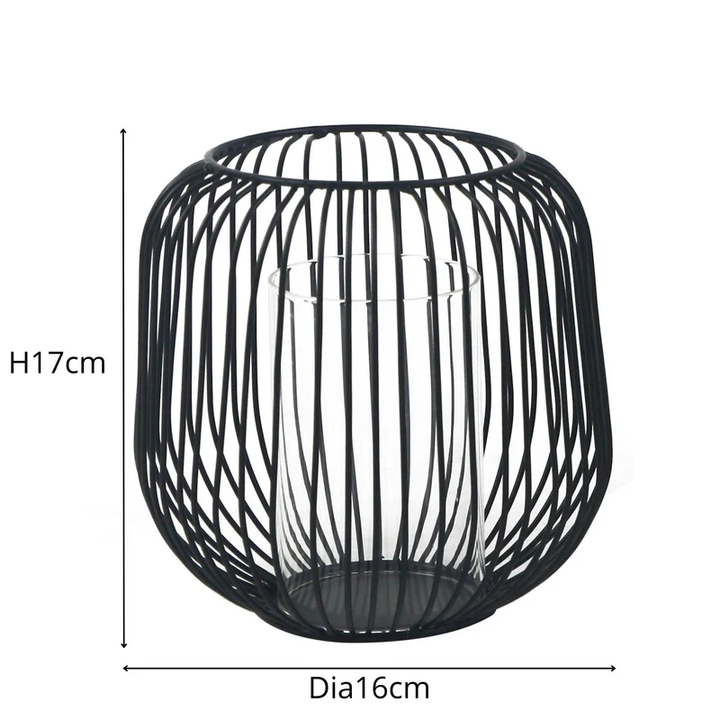 Aja Laterne aus schwarzem Metall 17 cm