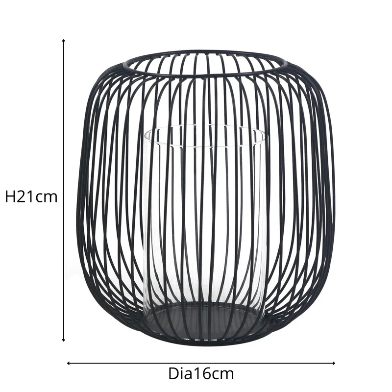 Akia Laterne aus schwarzem Metall 21cm
