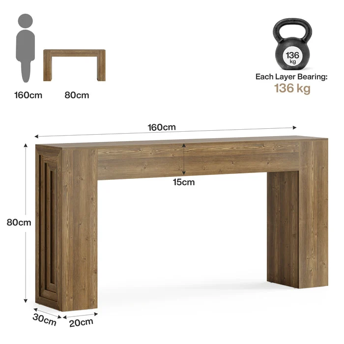 160 cm Konsolentisch, rustikaler Sofatisch, Flurtisch mit stabilen Beinen