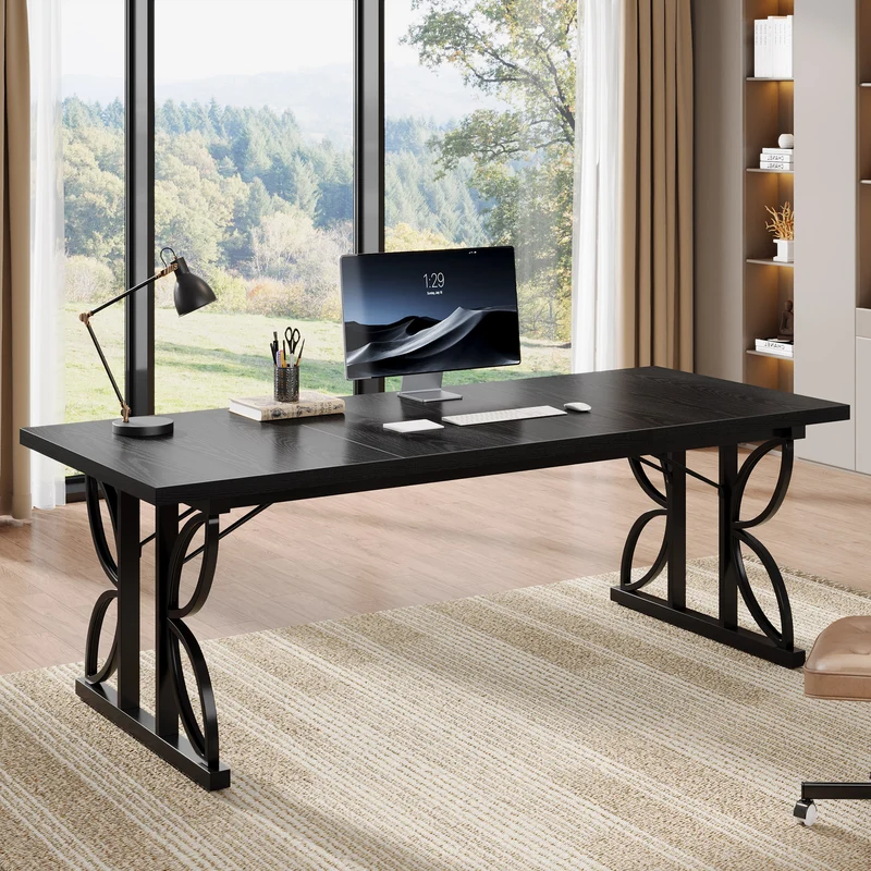 180 cm Schreibtisch, moderner Büro-Computertisch mit Metallrahmen
