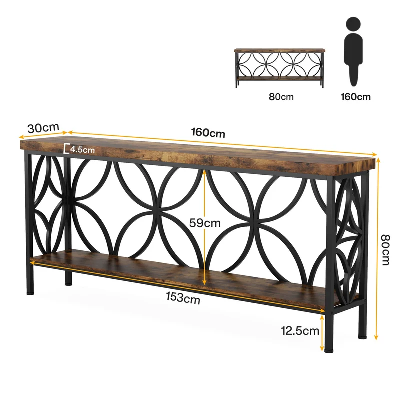 2-stufiger Konsolentisch, 160 cm Industrieller Sofatisch hinter der Couch