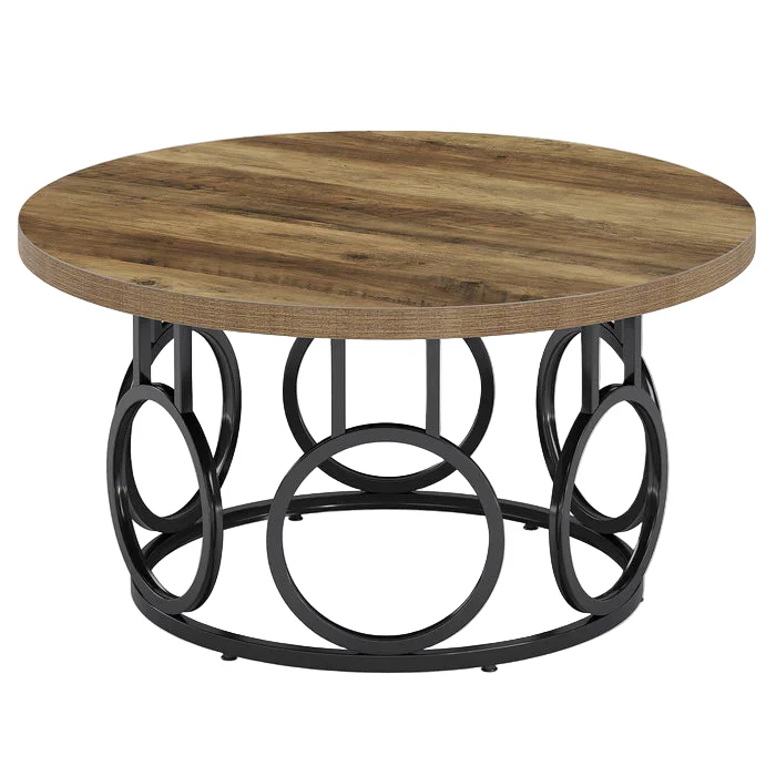 Runder Couchtisch 80 cm, Wohnzimmertisch aus Holz mit Metallfuß