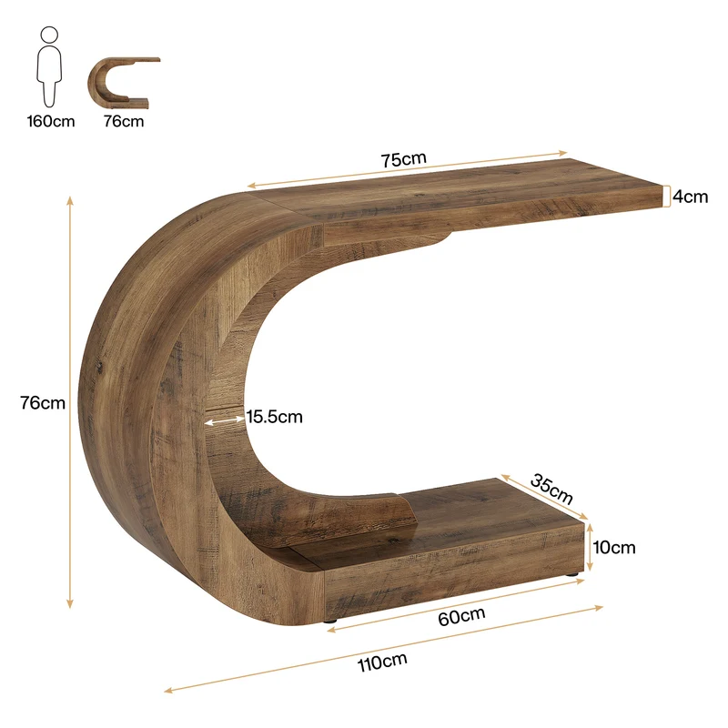 110 cm C-förmiger Mid-Century Modern-Konsolentisch für den Eingangsbereich