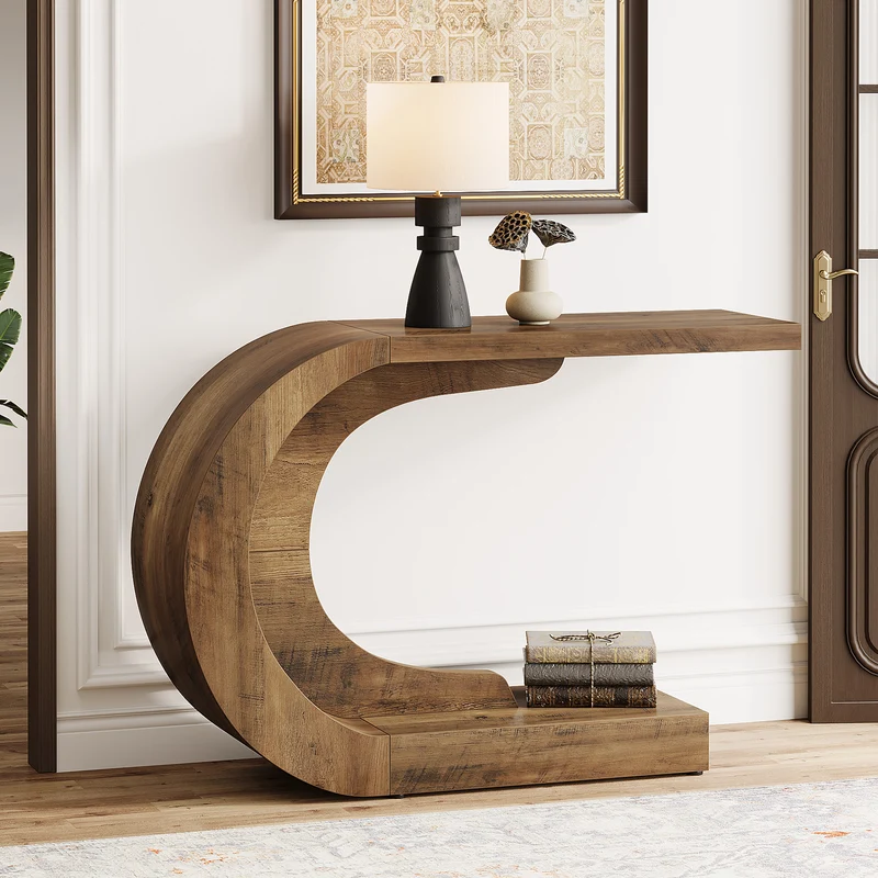 110 cm C-förmiger Mid-Century Modern-Konsolentisch für den Eingangsbereich