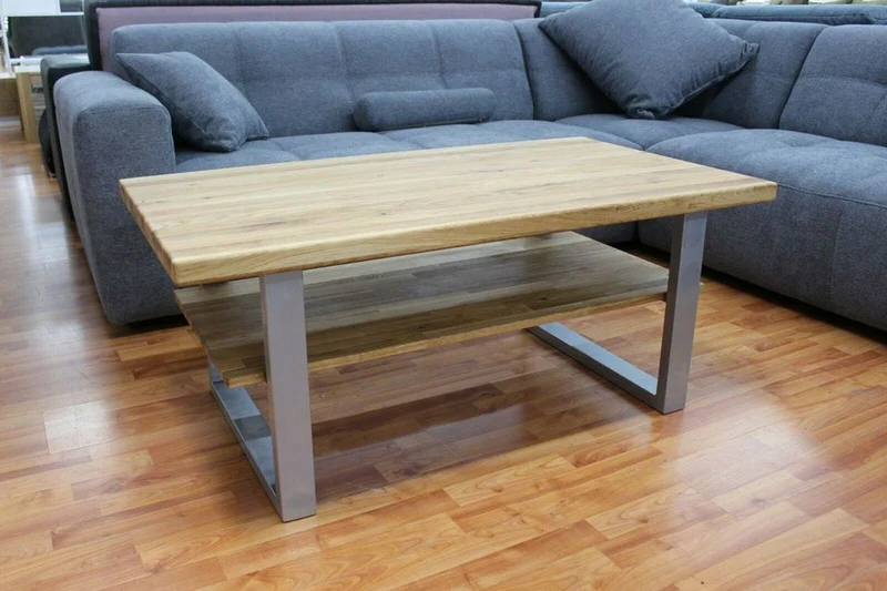 Couchtisch + Massivholz Eiche + Metall Gestell schwarz oder silbe