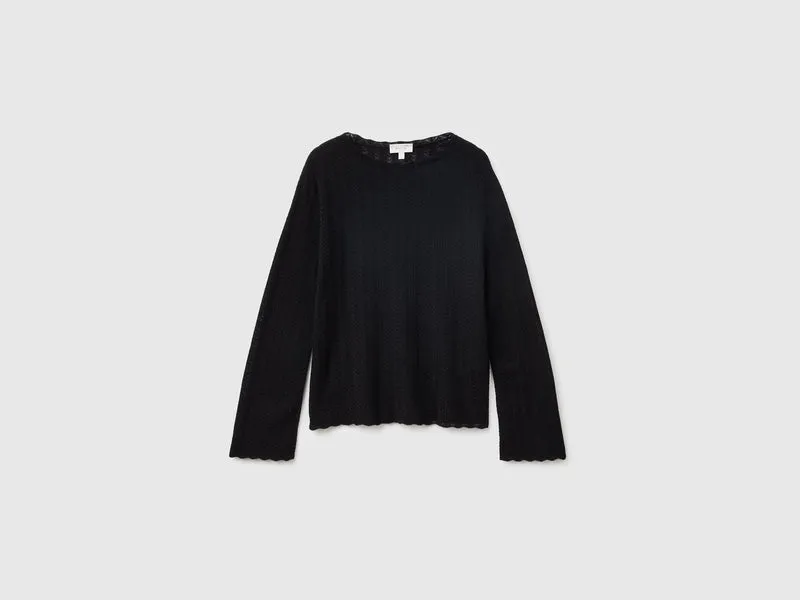 Ultraleichter Pullover aus Wollmischung mit Lochmuster