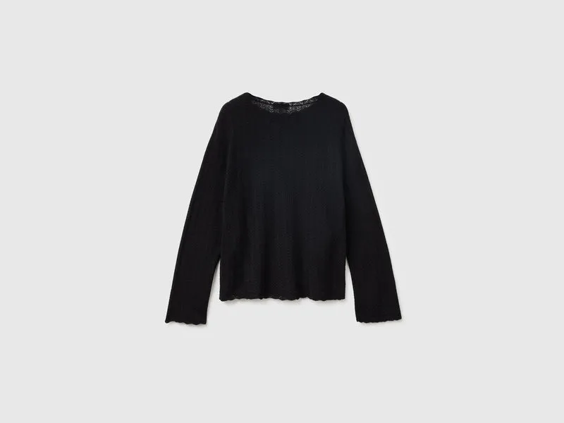 Ultraleichter Pullover aus Wollmischung mit Lochmuster