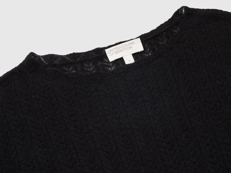 Ultraleichter Pullover aus Wollmischung mit Lochmuster