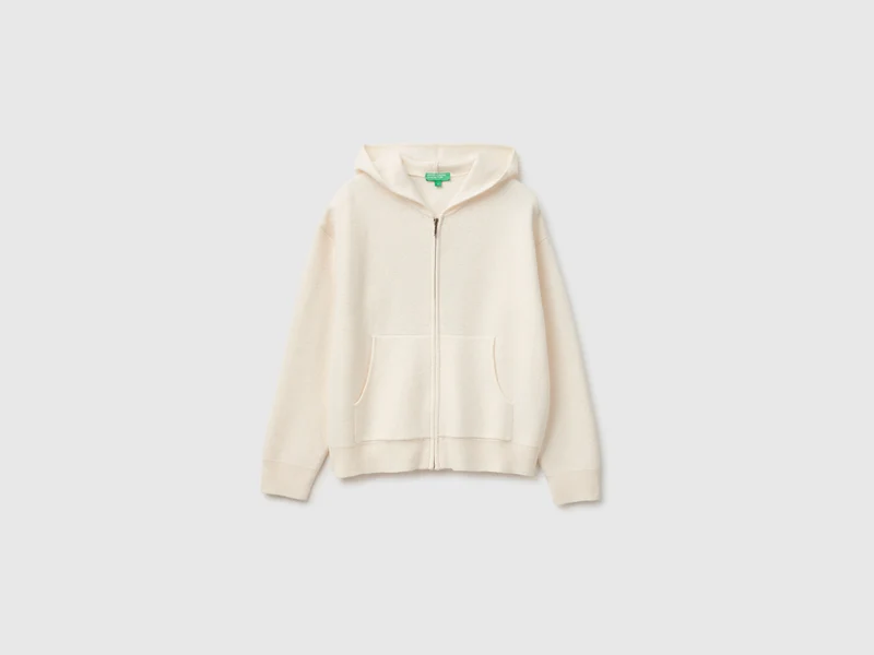 Cardigan mit Kapuze und Reißverschluss aus einem Woll-Kaschmir-Mischgewebe