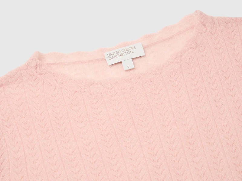 Ultraleichter Pullover aus Wollmischung mit Lochmuster