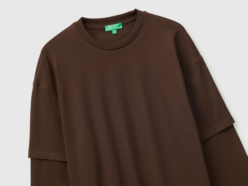 T-Shirt mit doppelten Ärmeln aus 100 % Baumwolle