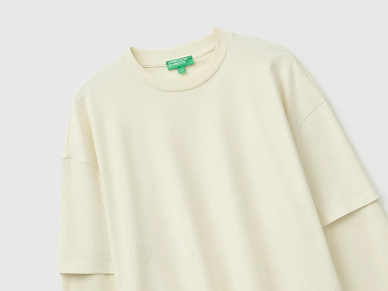 T-Shirt mit doppelten Ärmeln aus 100 % Baumwolle