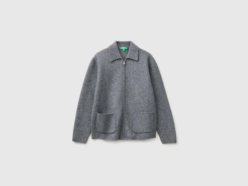 Jacke aus 100% gekochter Wolle mit Reißverschluss