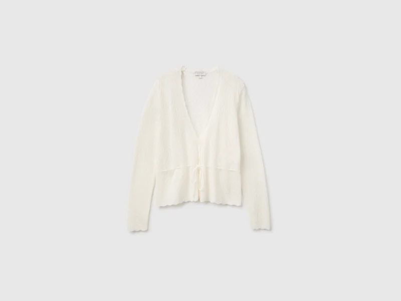 Perforierte Strickjacke aus ultraleichtem Wollmischgewebe
