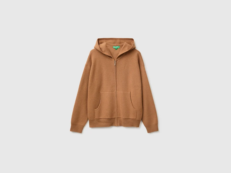 Cardigan mit Kapuze und Reißverschluss aus einem Woll-Kaschmir-Mischgewebe