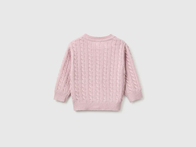 Strickjacke aus Wollmischgewebe mit Zöpfen
