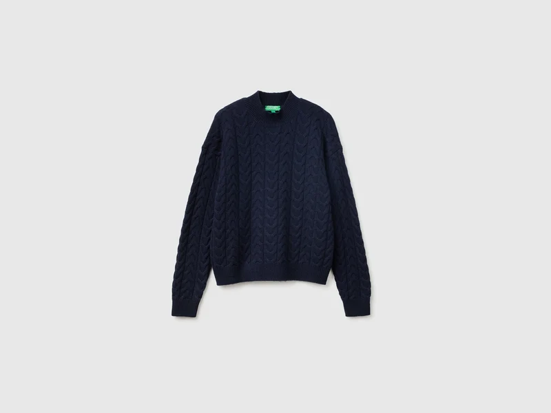Rollkragenpullover mit Zopfmuster aus einem Woll-Kaschmir-Mischgewebe