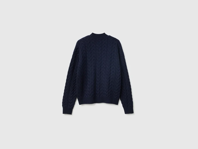 Rollkragenpullover mit Zopfmuster aus einem Woll-Kaschmir-Mischgewebe