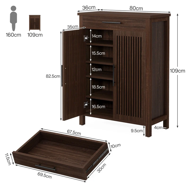5-stöckiger Schuhschrank, freistehender Schuhregal-Organizer mit verstellbaren Regalen