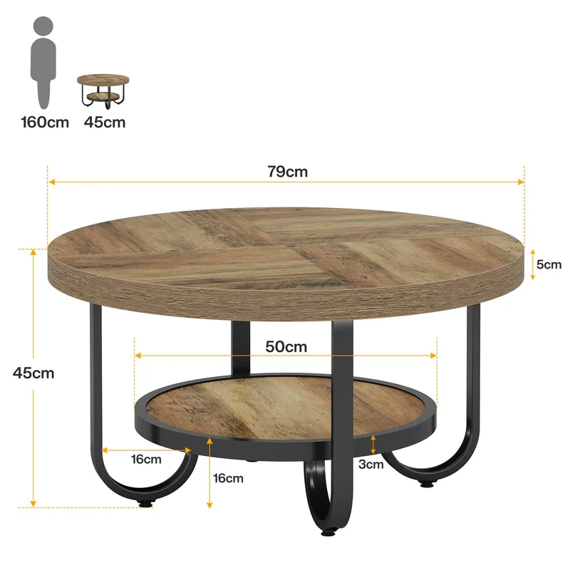 79 cm Couchtisch, 2-stufiger Mitteltisch, Cocktail-Teetisch mit Ablagen