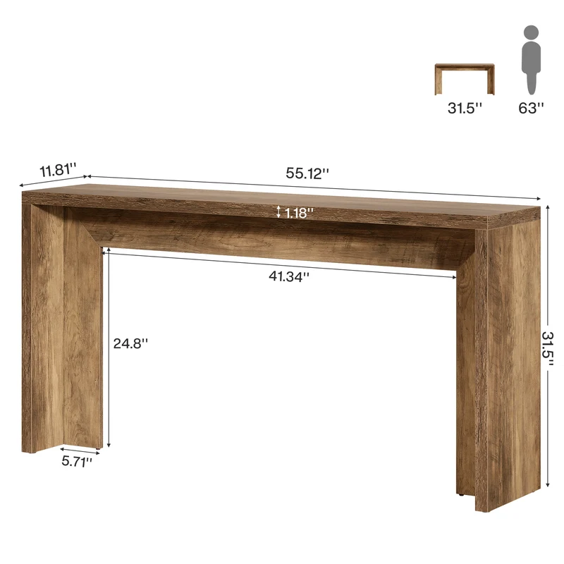 140 cm Rustikaler Konsolentisch, Bauernhaus-Sofatisch, Flurtisch
