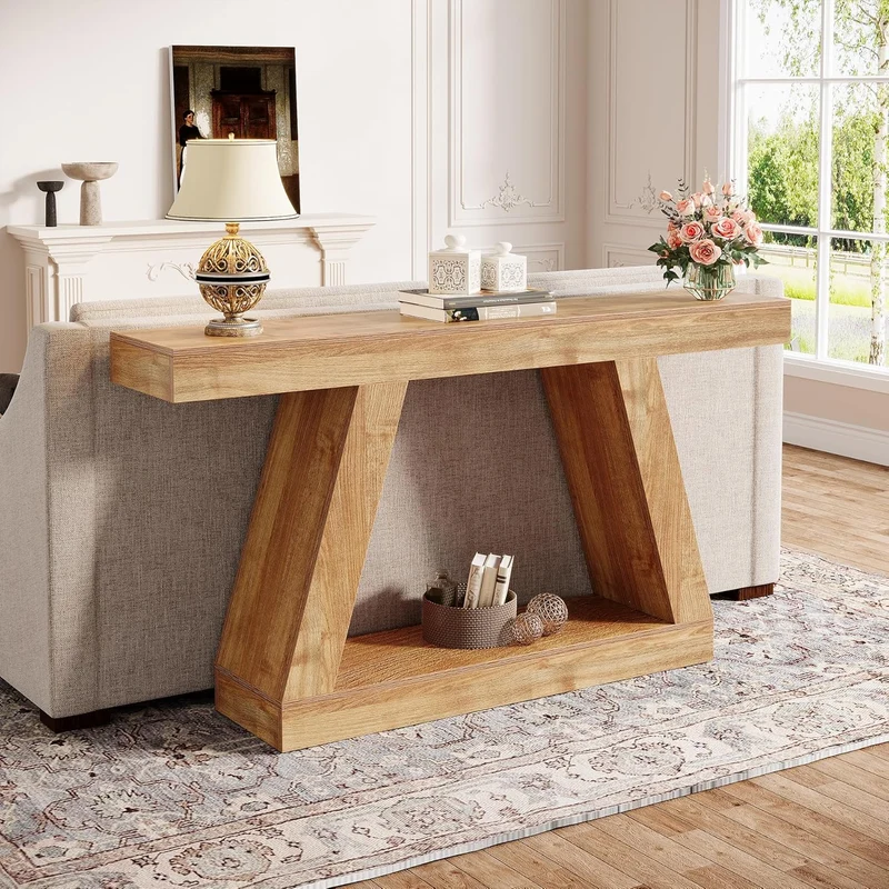 Konsolentisch im Landhausstil, 140cm Sofatisch mit Stauraum