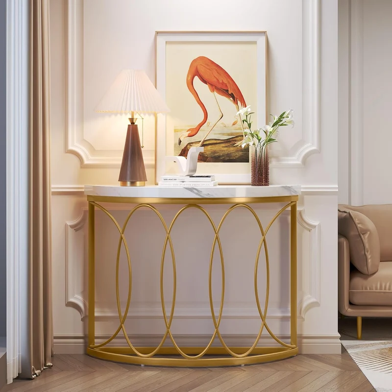 Gold Konsolentisch - Beistelltisch mit Metallgestell und Halbmond-Design
