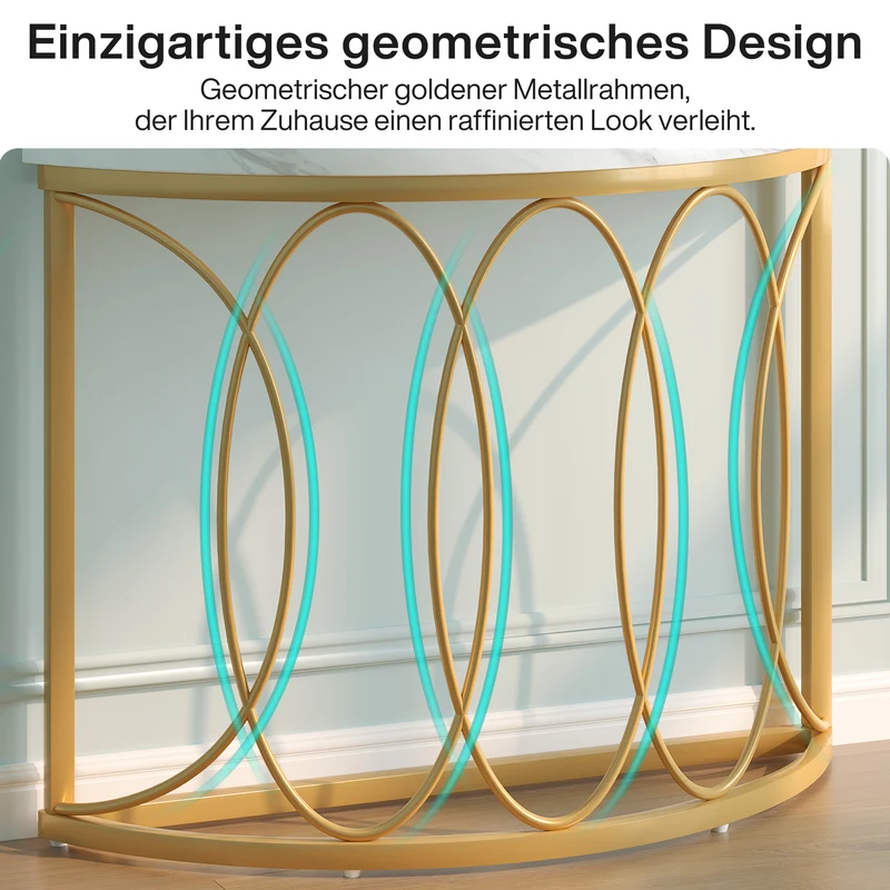 Gold Konsolentisch - Beistelltisch mit Metallgestell und Halbmond-Design