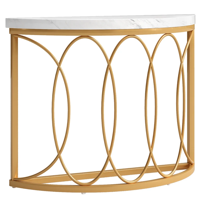 Gold Konsolentisch - Beistelltisch mit Metallgestell und Halbmond-Design