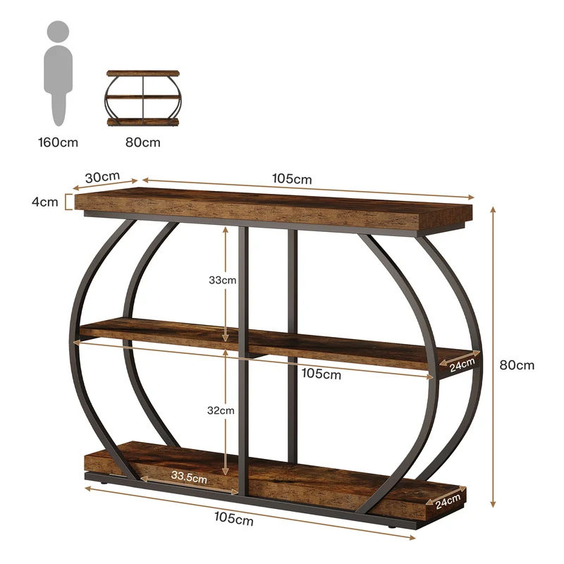 105 cm Konsolentisch, 3-stufiger Sofa-Eingangstisch mit Ablagefächern
