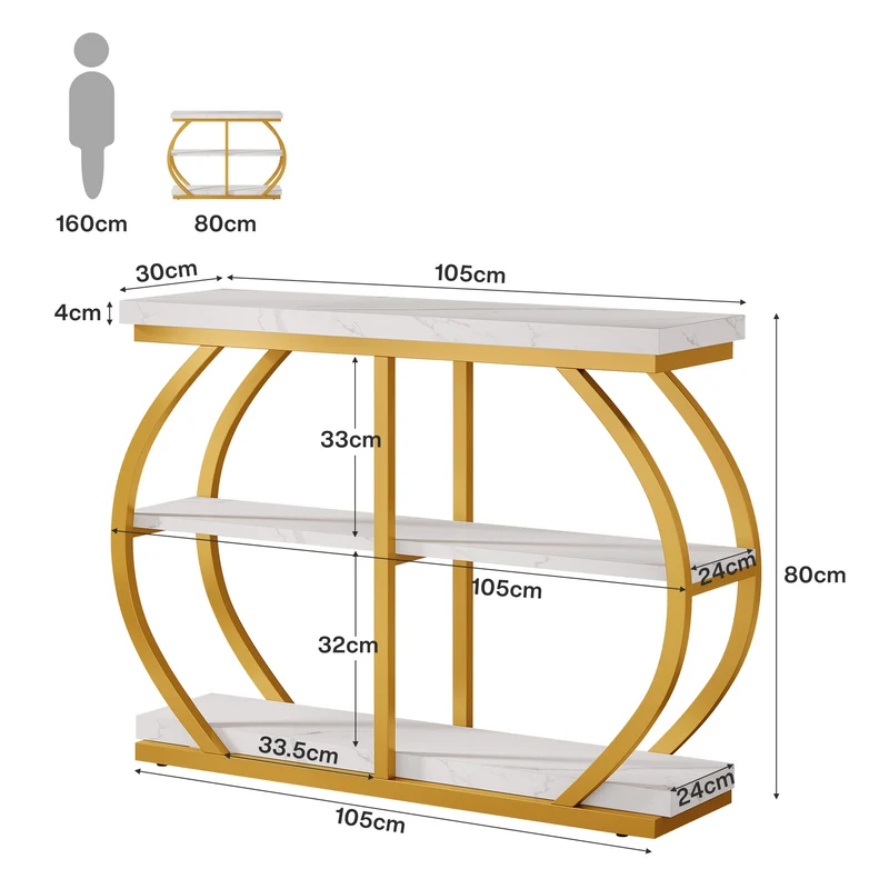 105 cm Konsolentisch, 3-stufiger Sofa-Eingangstisch mit Ablagefächern