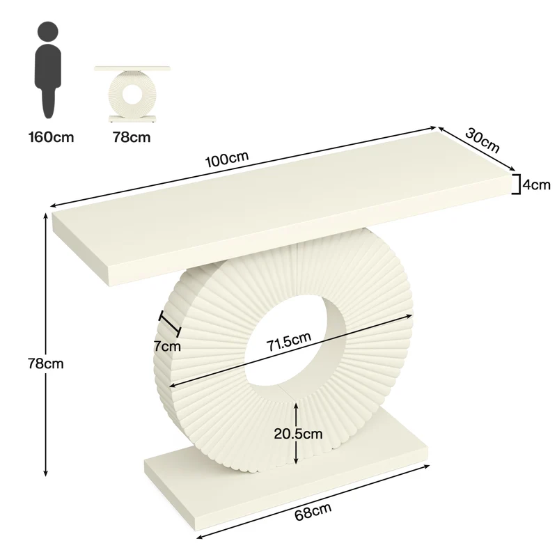 Moderner Konsolentisch, 100 cm Sofatisch aus Holz mit geometrischem Sockel